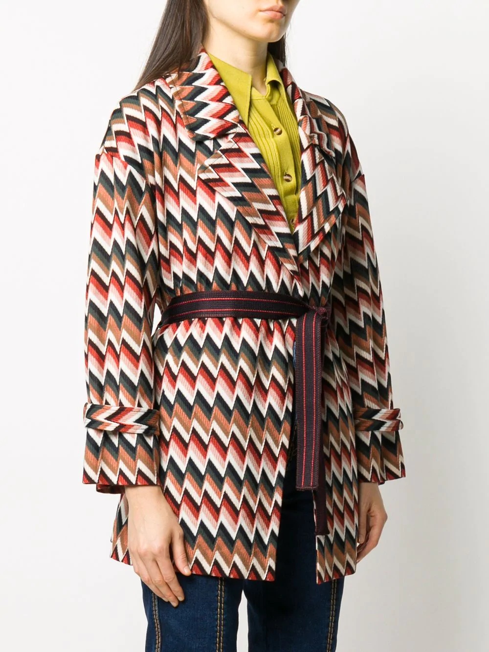 zigzag-print tie waist cardi-coat - 3