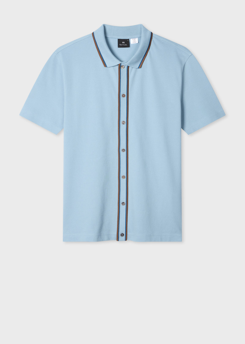 Pale Blue Button-Through Polo Shirt 1