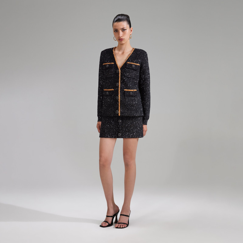 Black Sequin Knit Cardigan 2