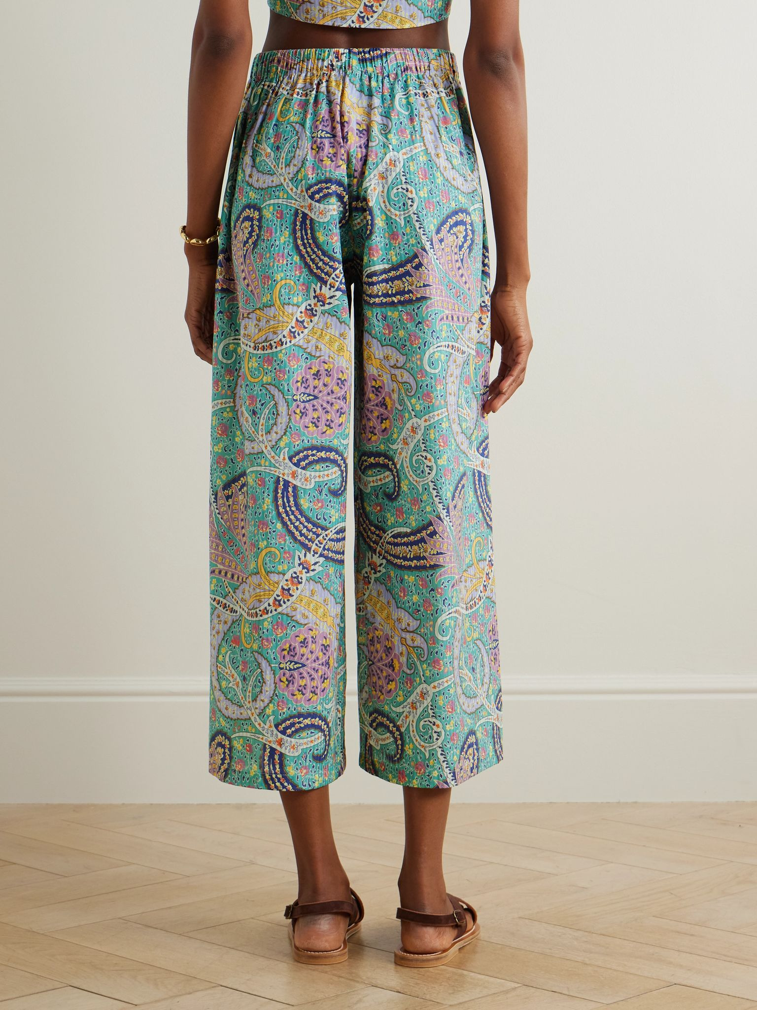 Paisley-print cotton and silk-blend voile wide-leg pants Light blue - 3