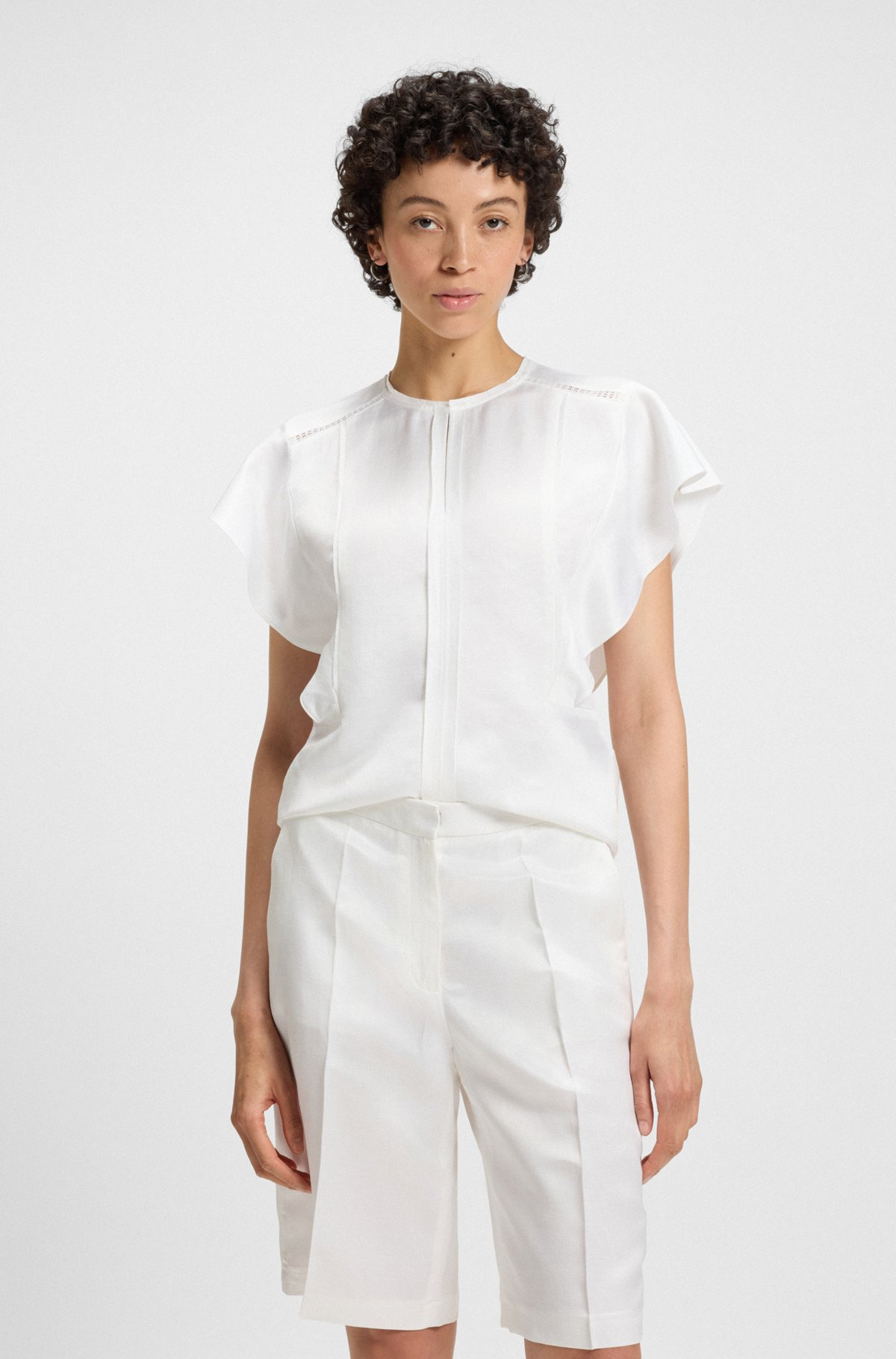FRILL-SLEEVE BLOUSE WITH CROCHET-STYLE TRIMS - 2