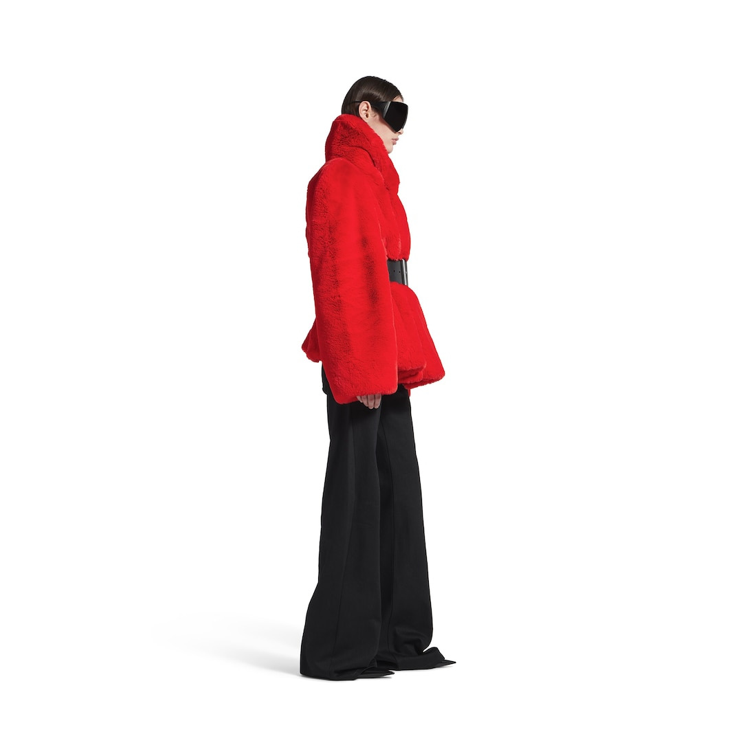 Women's Wrap Animal- Free Fur Coat in Red - 3