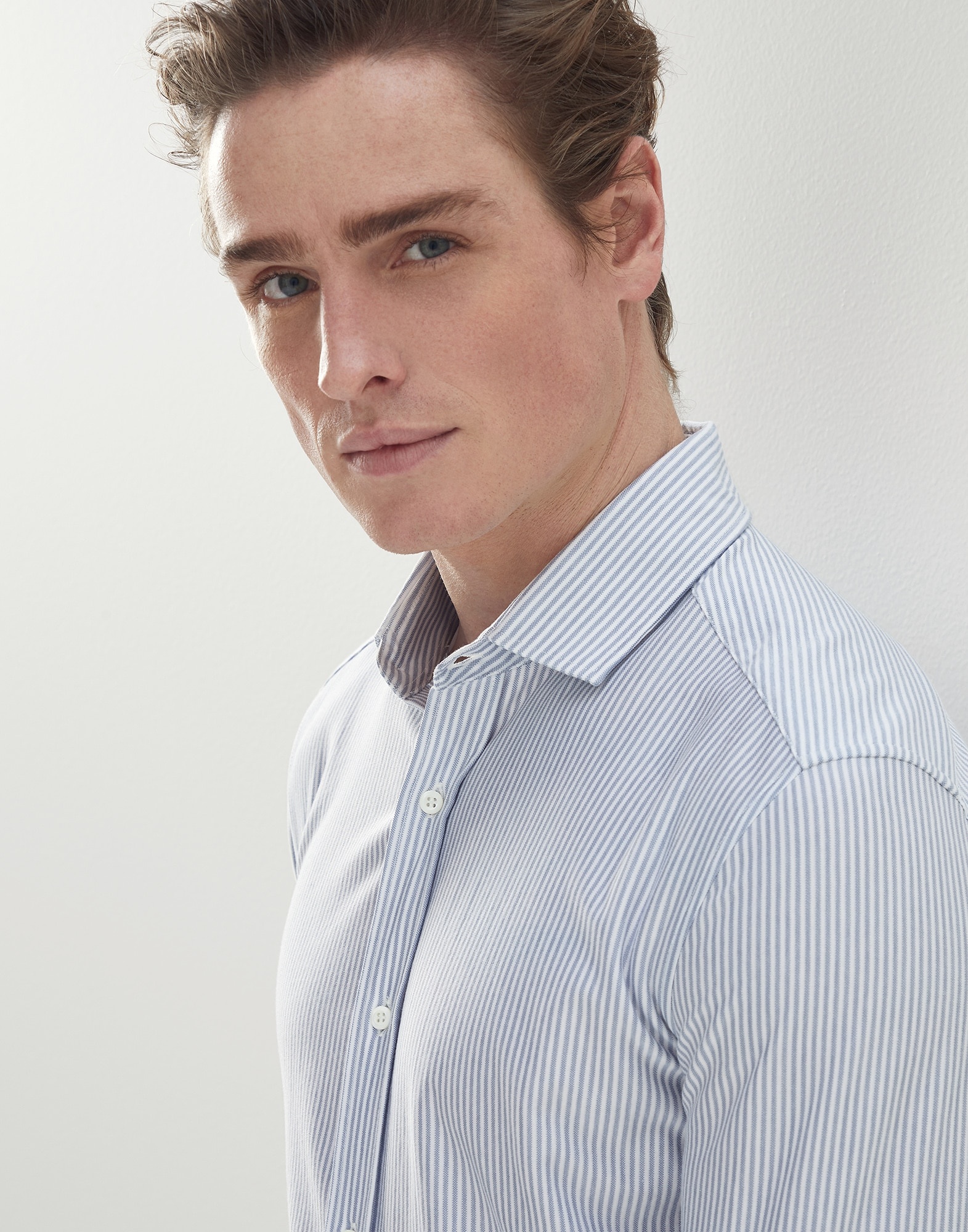 Striped cotton piqué slim fit shirt with spread collar - 3