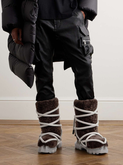 Rick Owens Lunar Tractor Leather-Trimmed Shearling Boots outlook