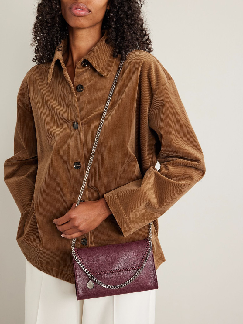 Stella McCartney Falabella mini chain-embellished brushed shoulder bag Burgundy outlook