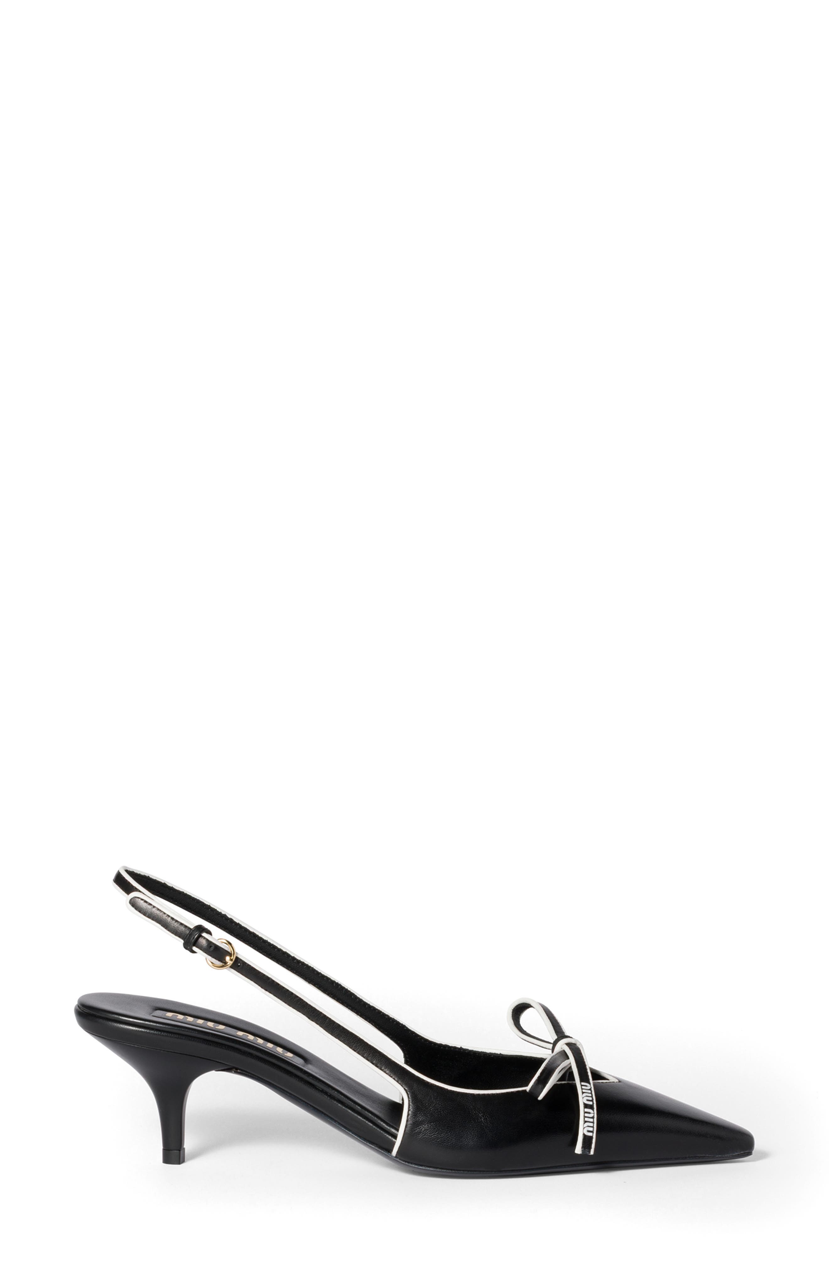 Miu Miu Bow Slingback Kitten Heel Pump in Nero/Bianco at Nordstrom - 2