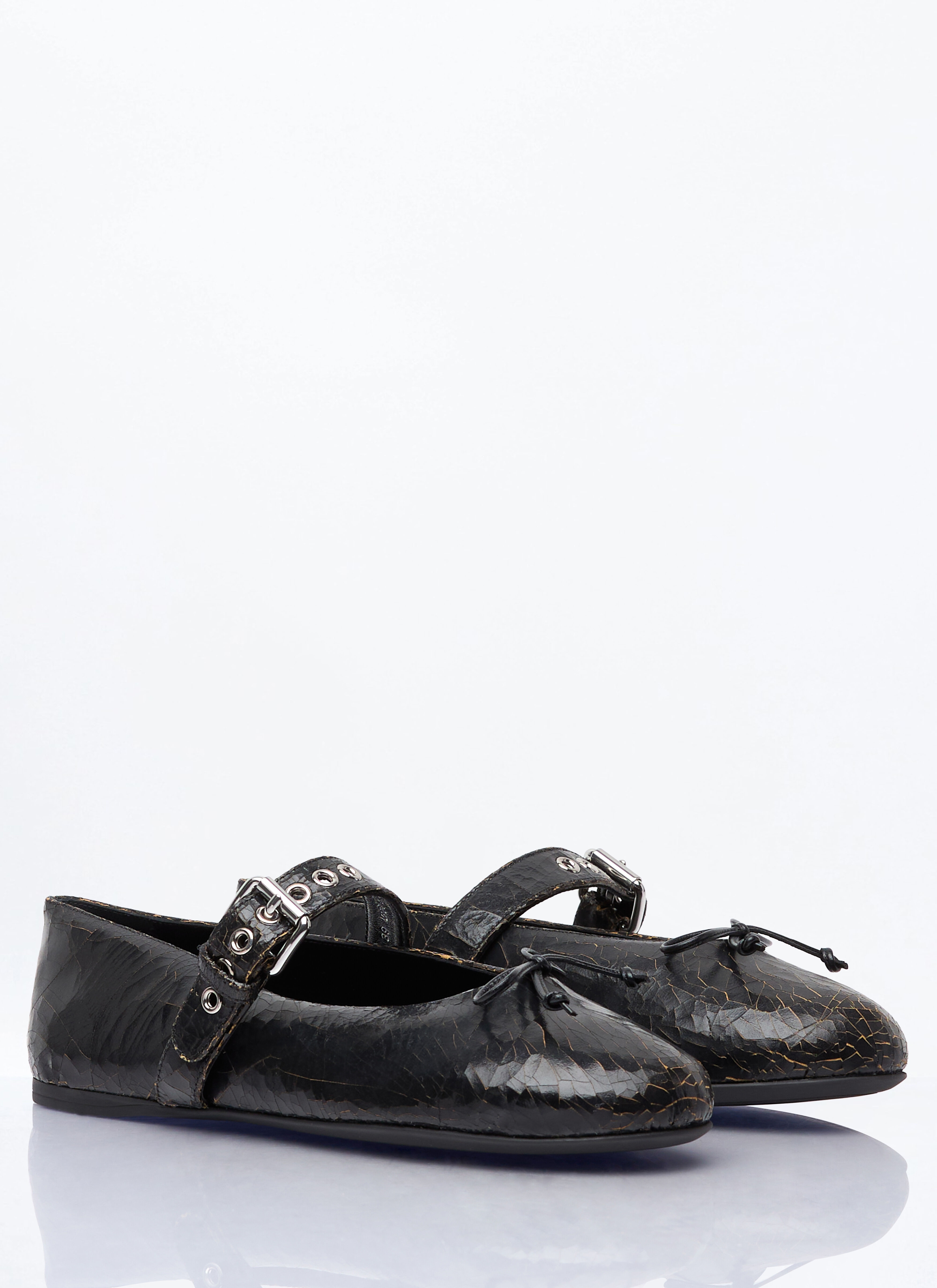 Crackled Leather Ballerina Shoes - 3