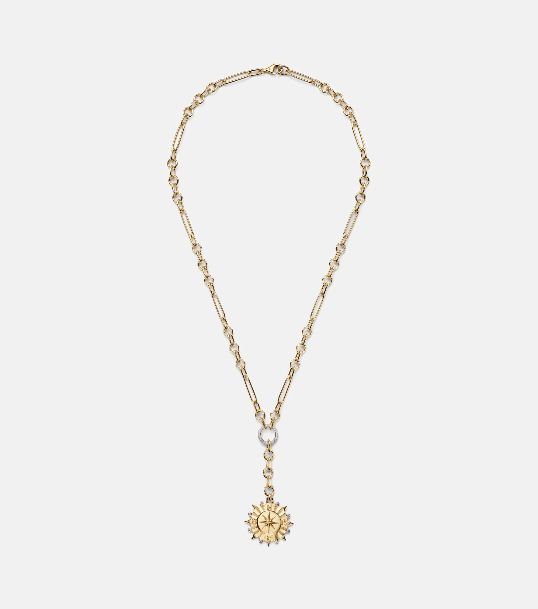 Internal Compass Small 18kt gold pendant necklace with diamonds - 1