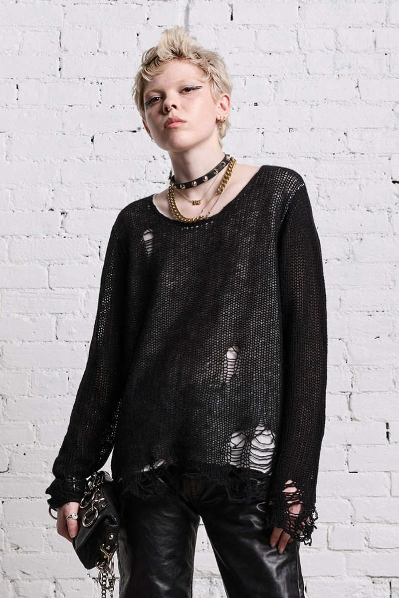 R13 DOUBLE LAYER RELAXED SWEATER - BLACK AND ECRU outlook