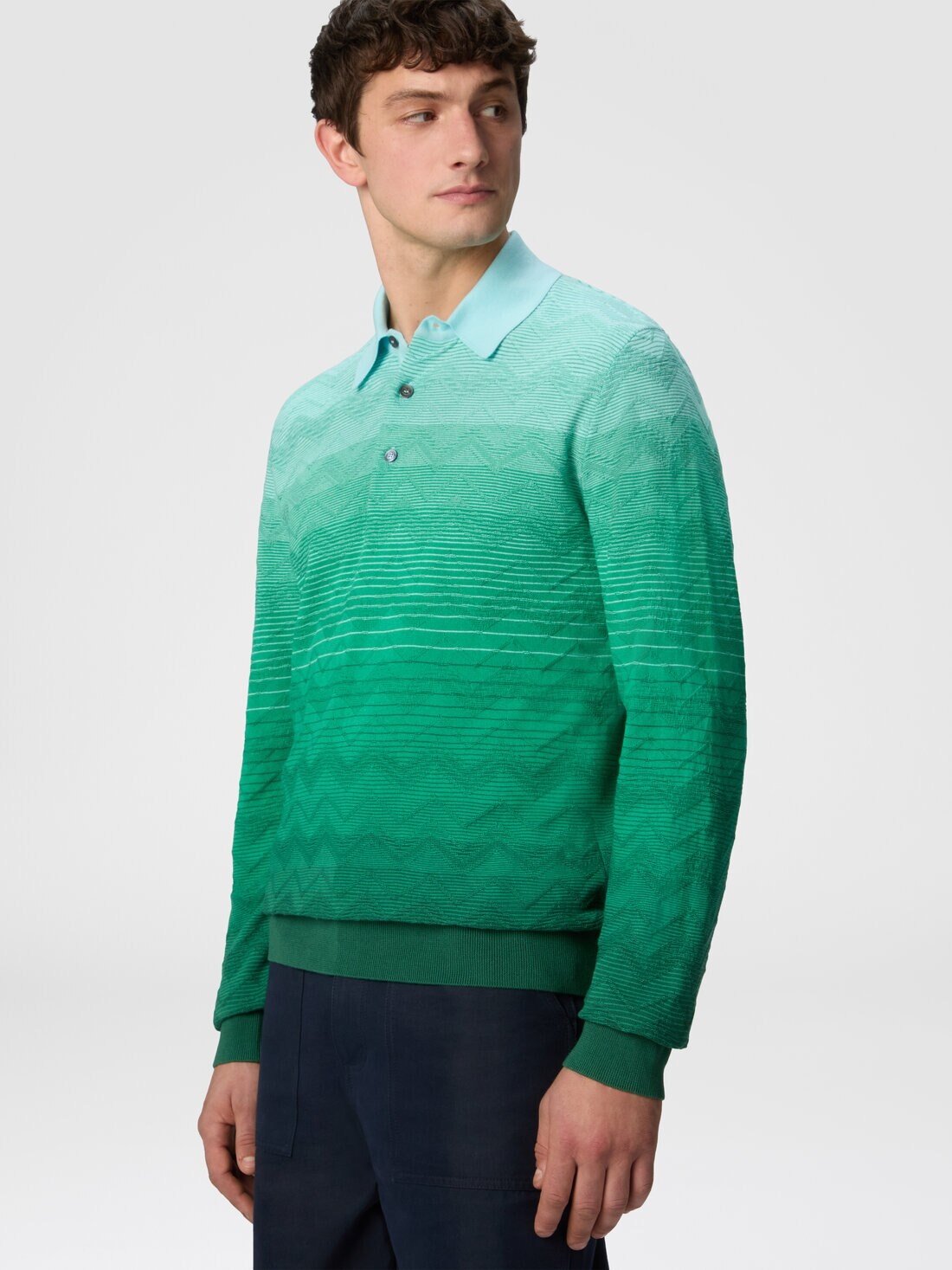 Long-sleeved polo shirt in dégradé chevron cotton - 4