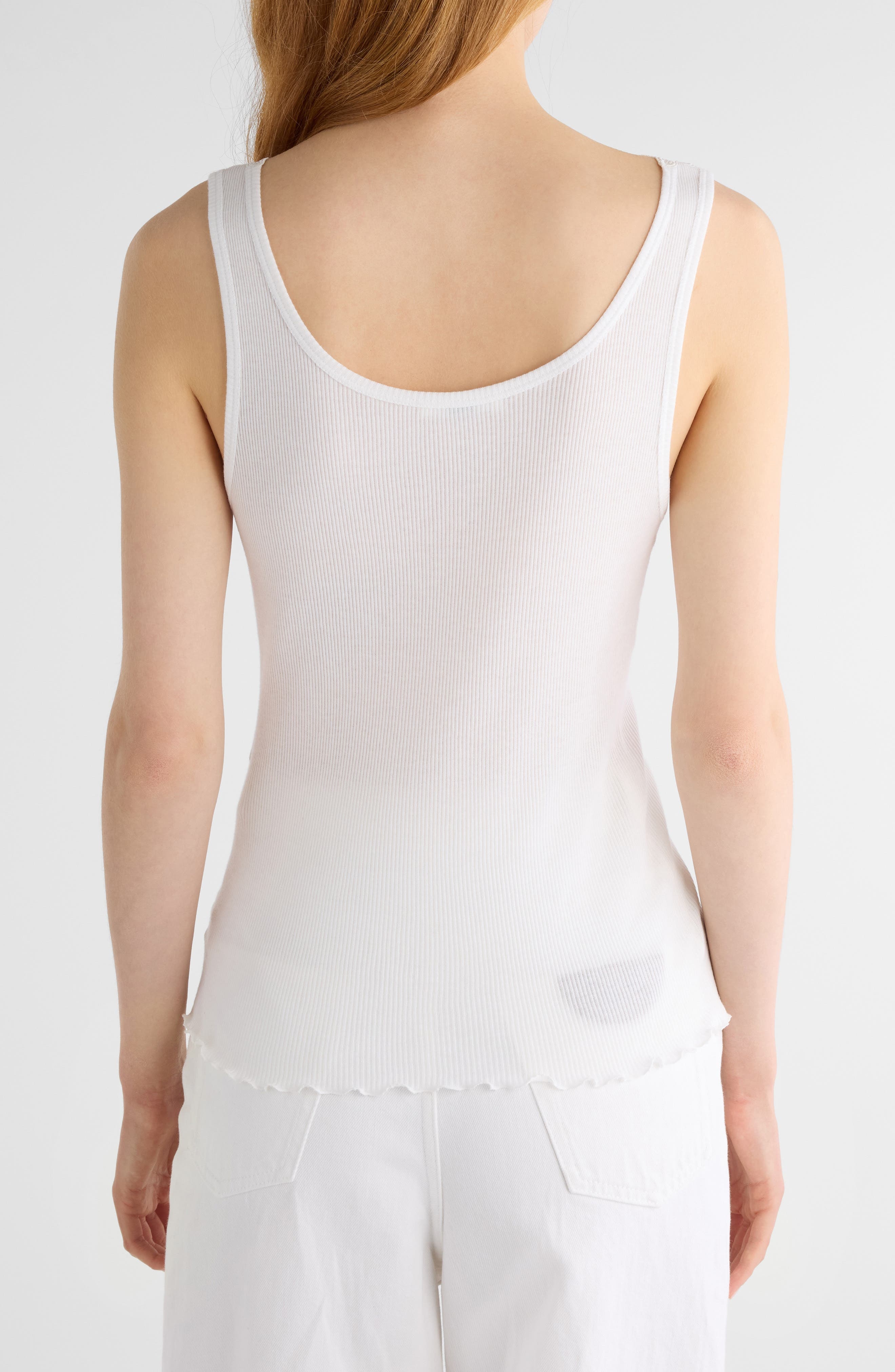 Chloé Guipure Trim Rib Fitted Cotton Jersey Tank in White at Nordstrom - 3