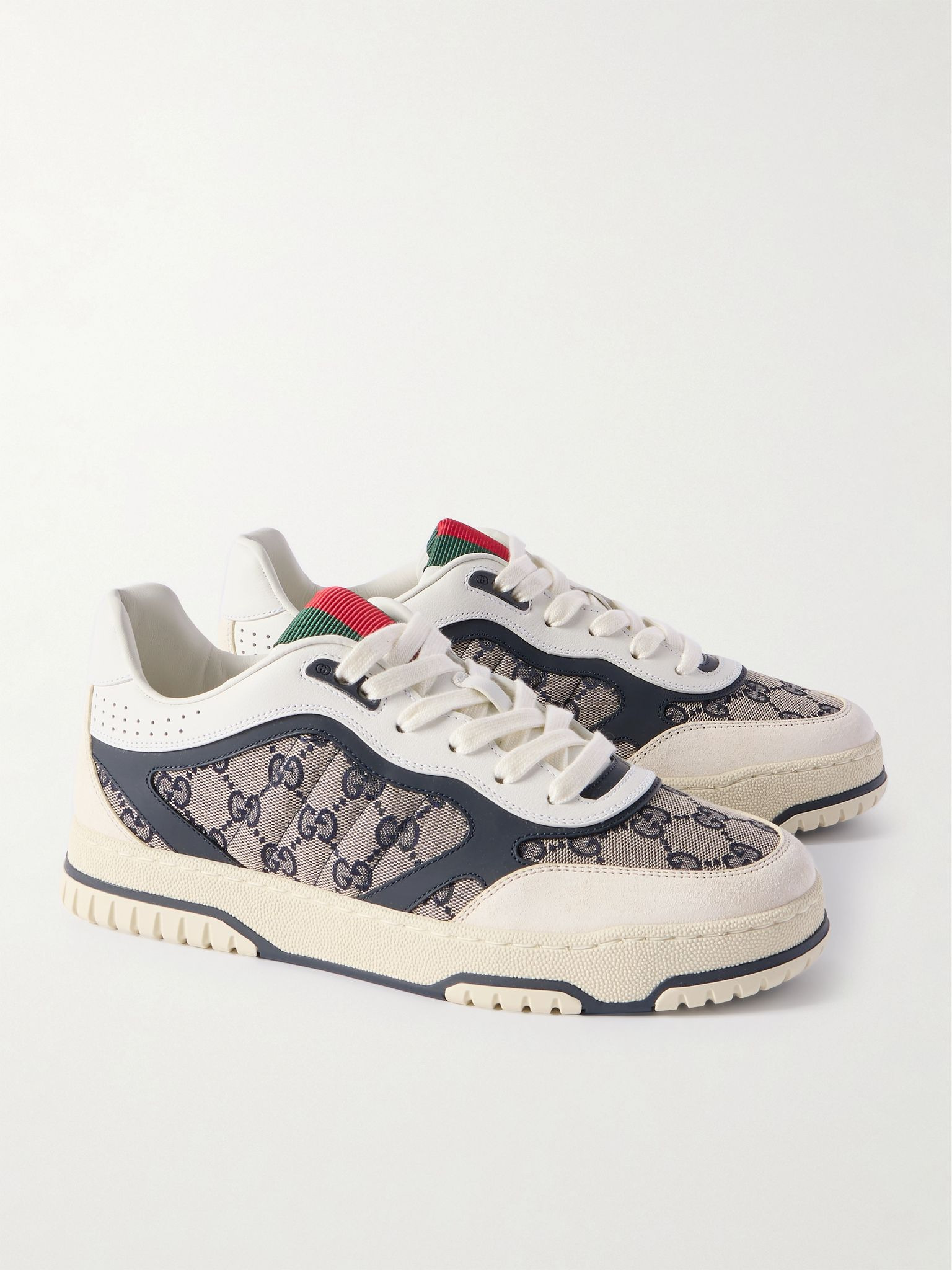 Re-Web Suede and Webbing-Trimmed Canvas and Leather Sneakers Ivory - 4