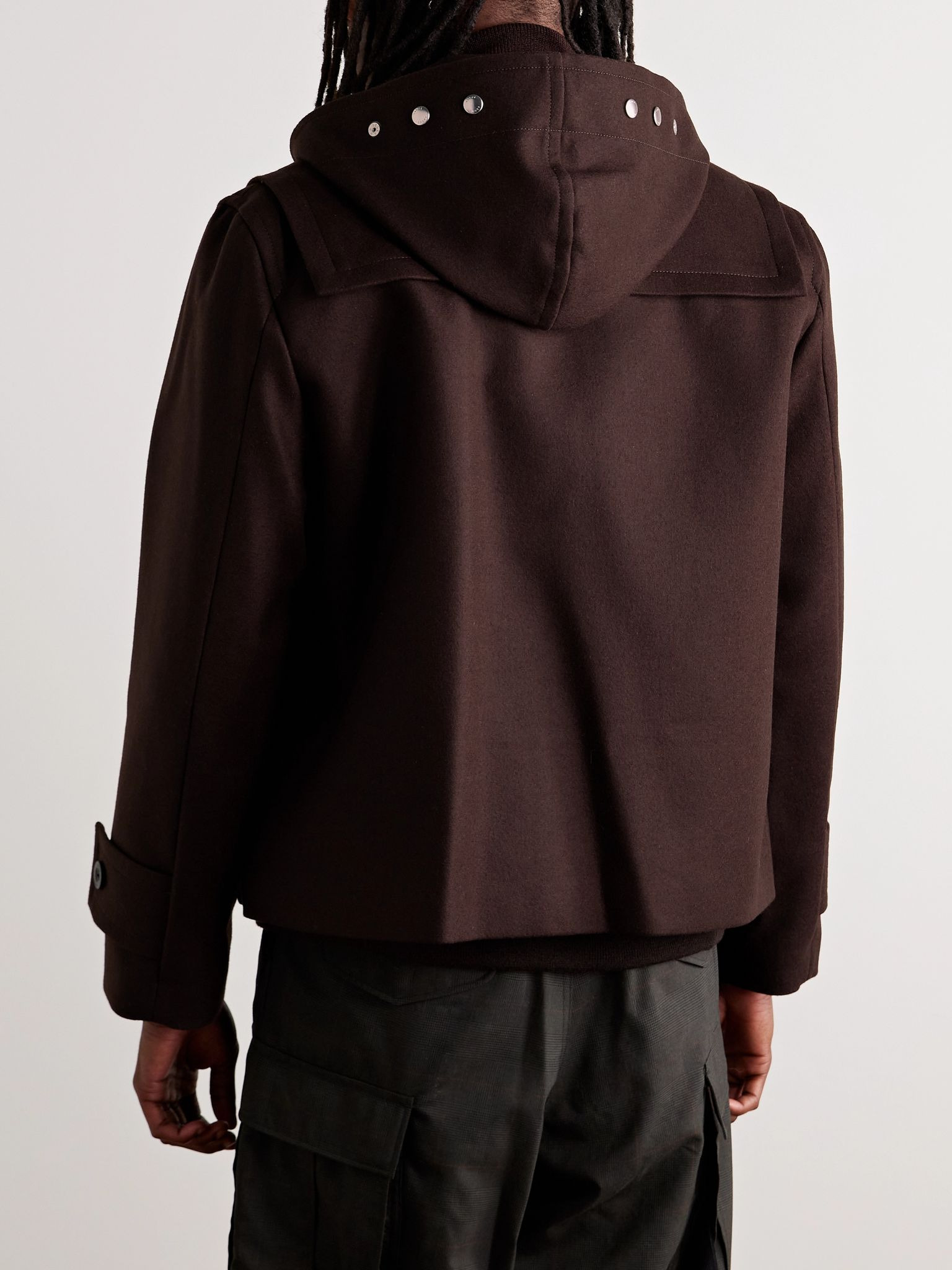 Rope-Trimmed Layered Melton Wool-Felt and Nylon Hooded Jacket Brown - 3