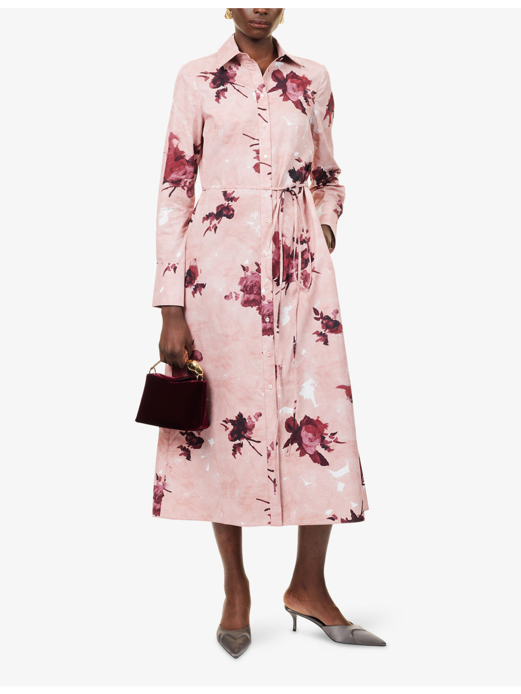 Floral-Print Long-Sleeve Cotton Midi Shirt Dress - 2