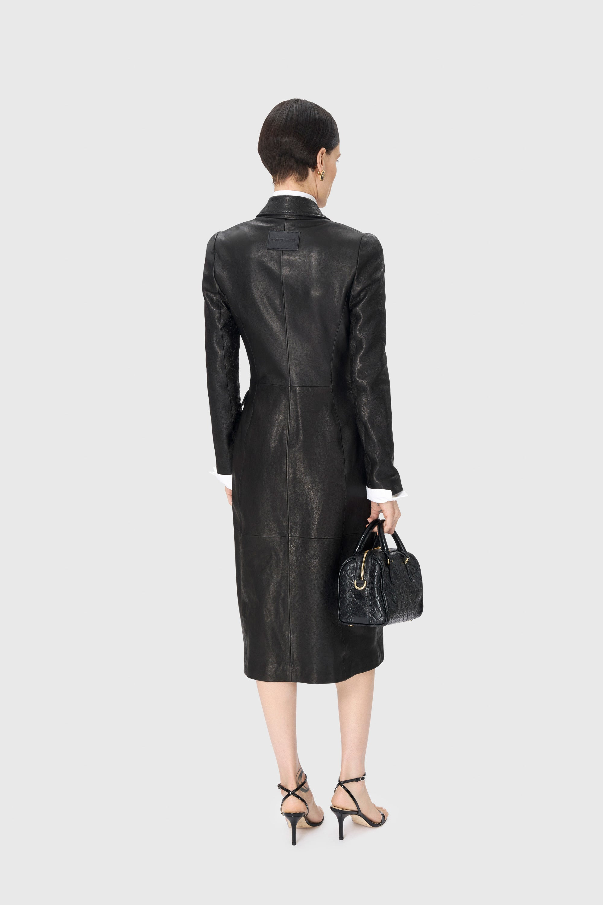 Moonogram Embossed Leather Tailored Coat - 4