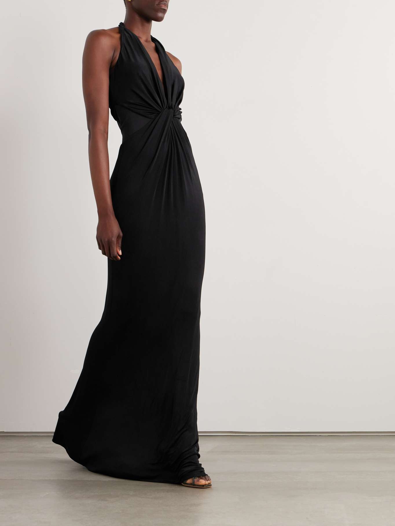 Twist-front chiffon-trimmed jersey gown - 2