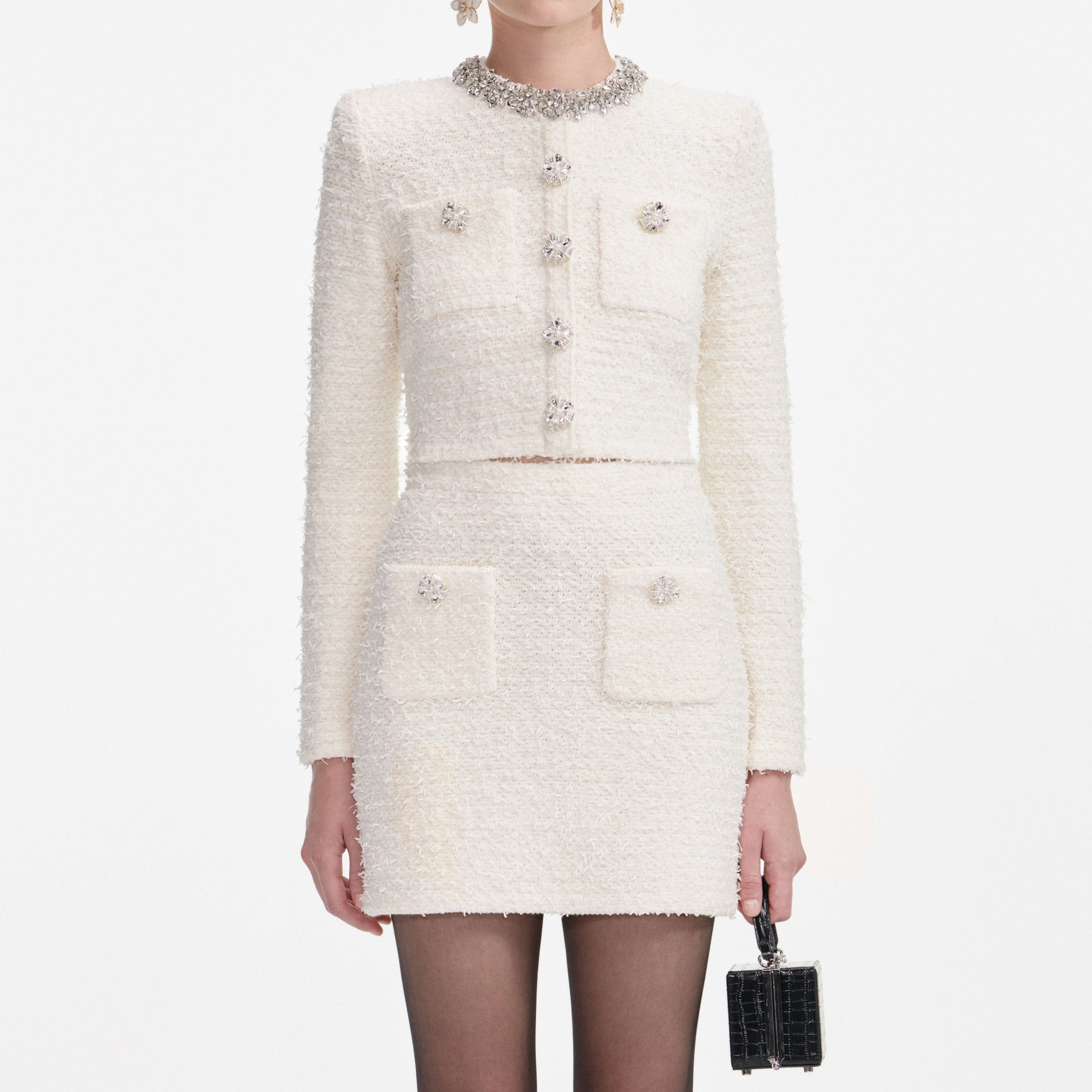 Cream Textured Knit Mini Skirt - 4