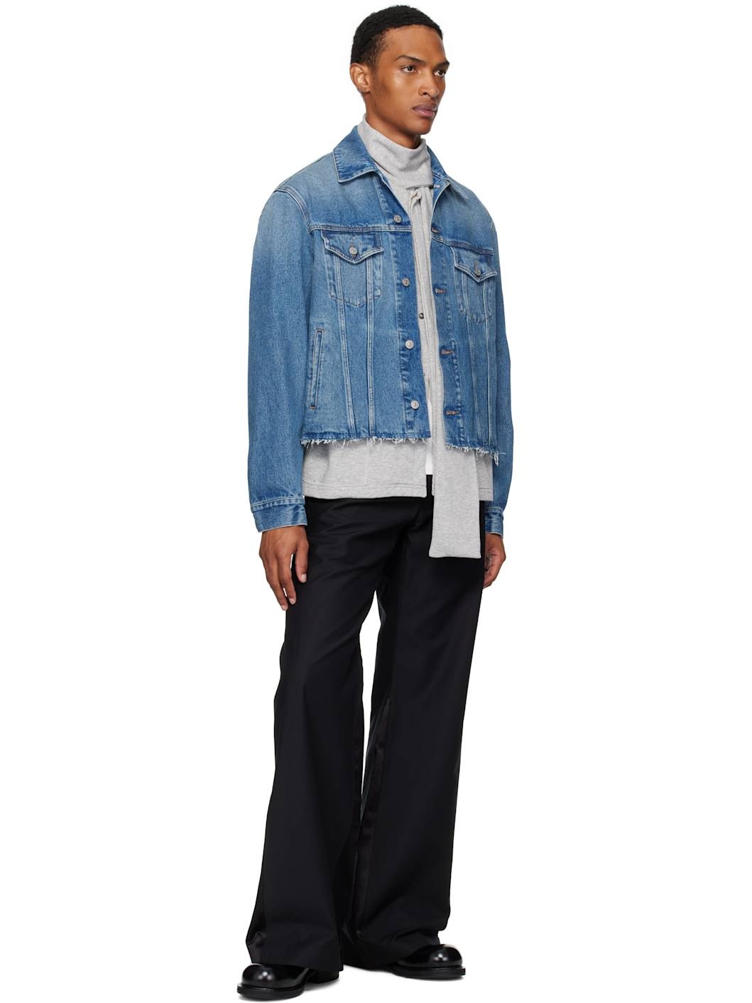 Blue Frayed Denim Jacket - 4