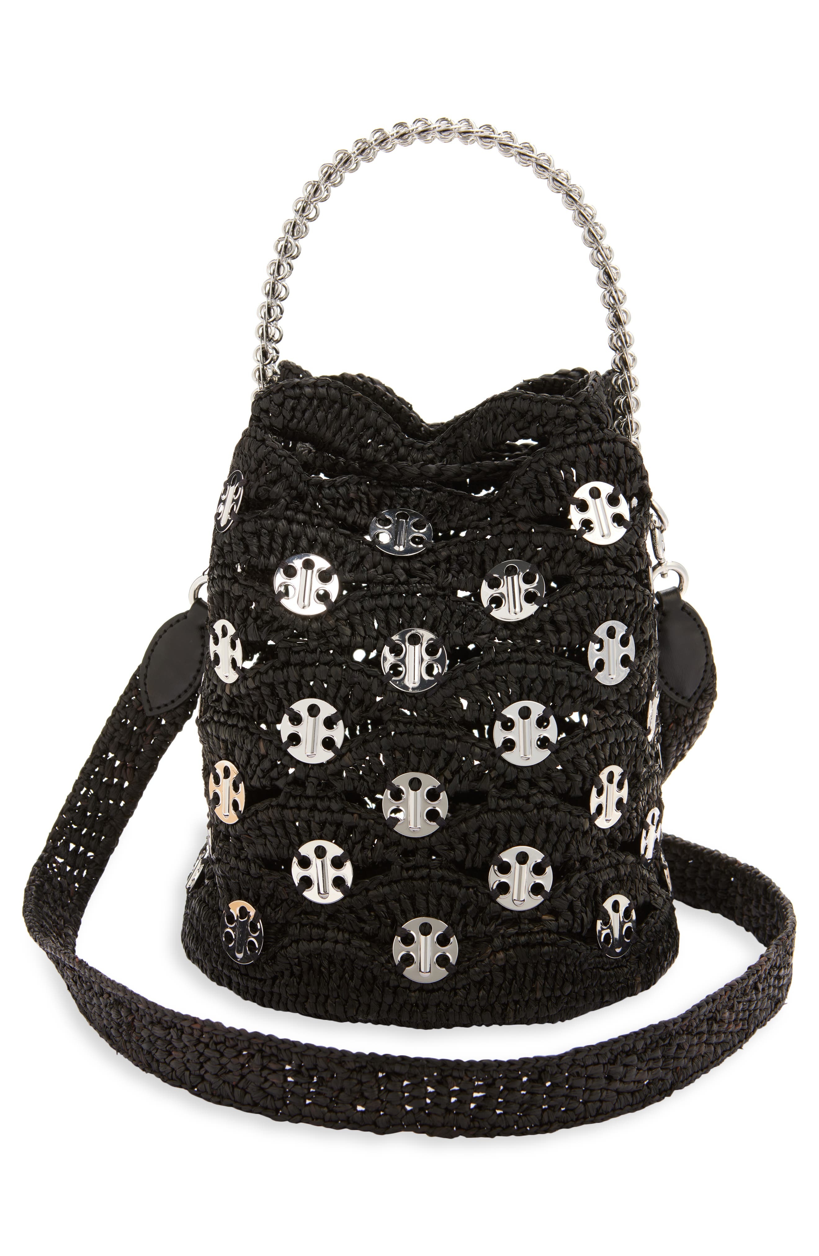 Rabanne Disc Raffia Bucket Bag in Black /Silver at Nordstrom - 4