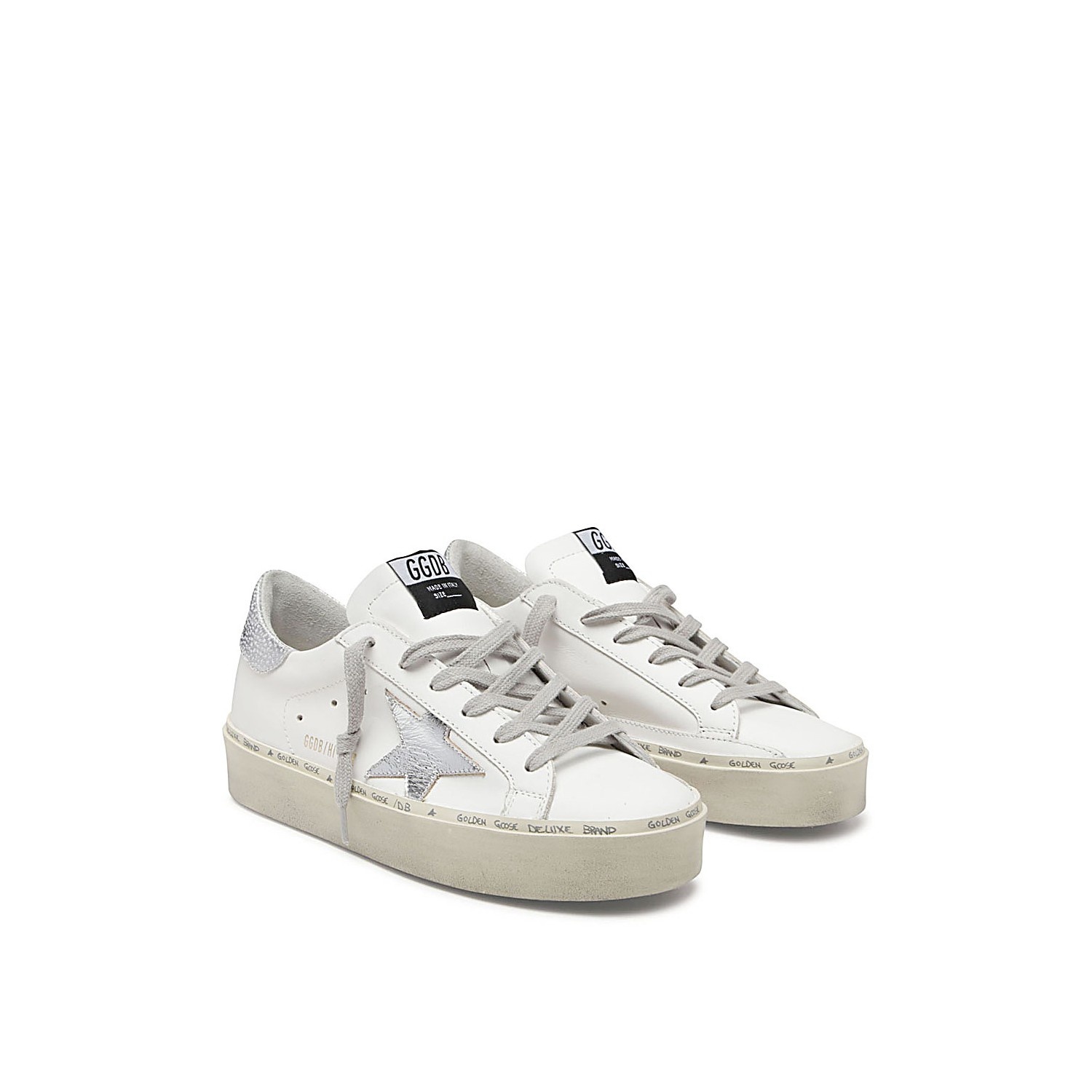 WHITE AND SILVER LEATHER SNEAKERS - 3