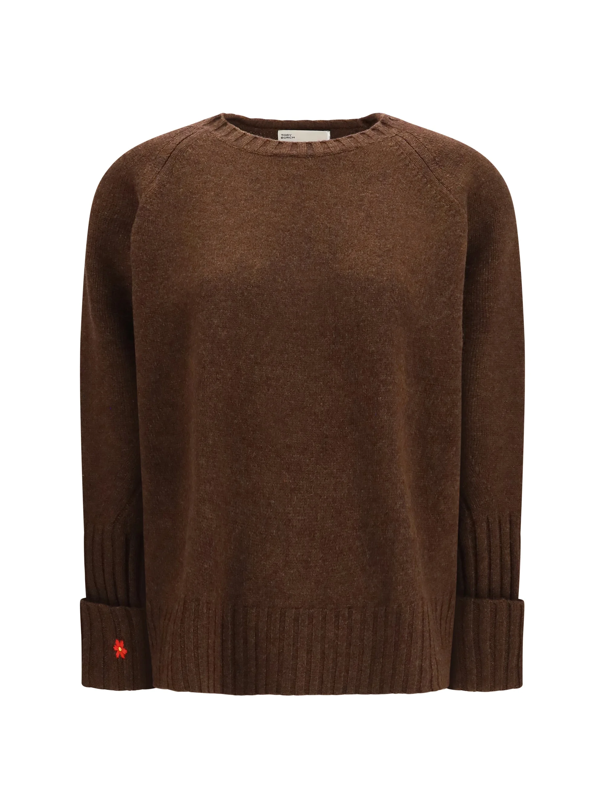 Tory Burch Merino Wool Crew Neck Sweater — Brown - 1