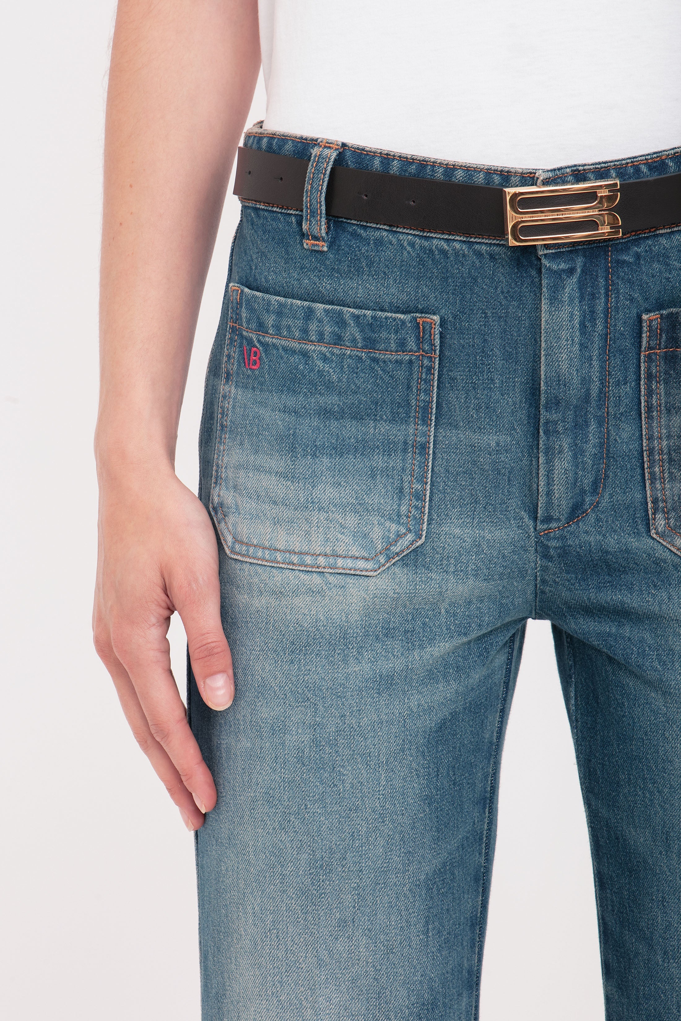 Cropped Kick Alina High Waisted Jean In Mid Blue - 5