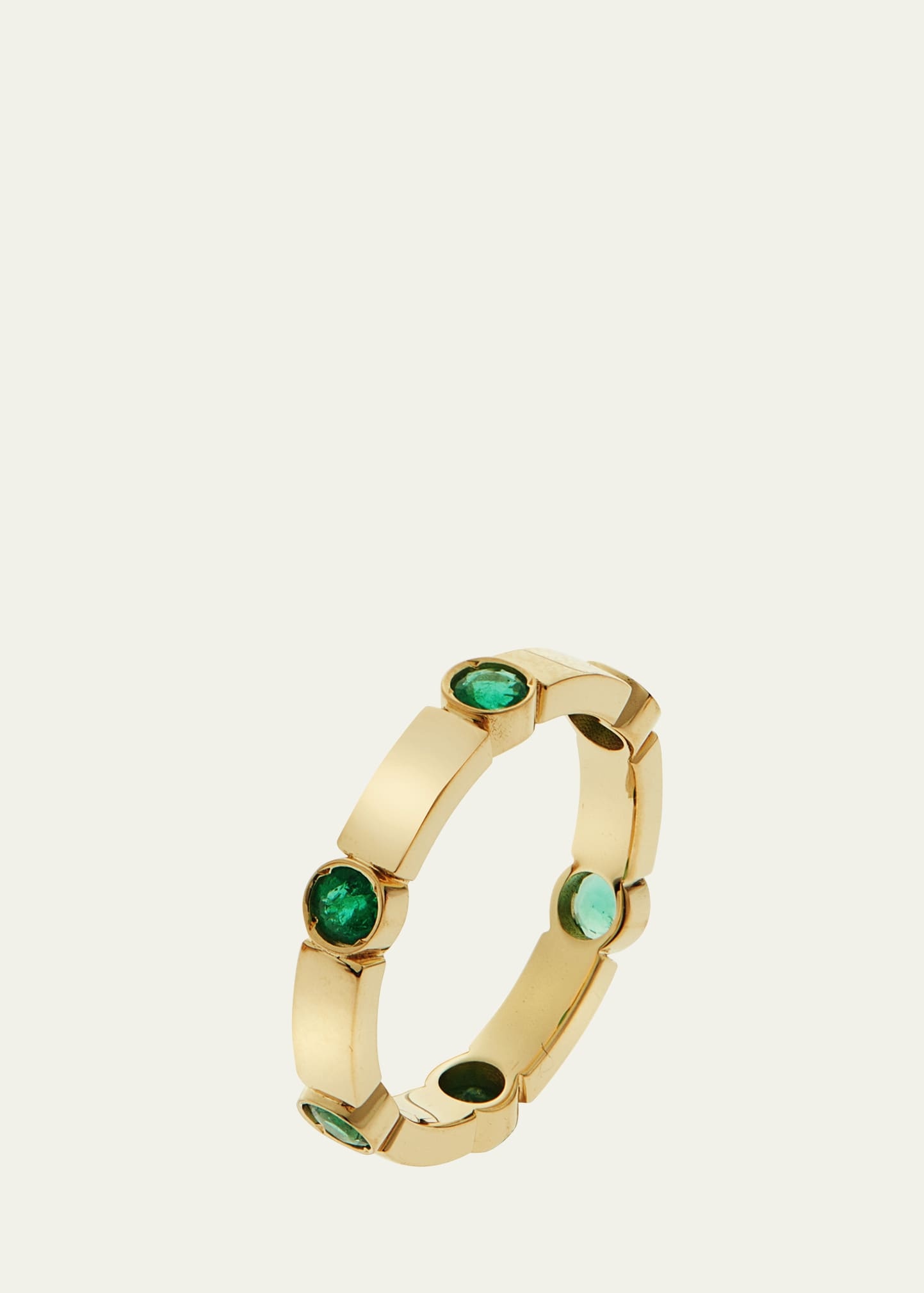 18K Yellow Gold Stepping Stones Stream Ring with Emeralds - 1