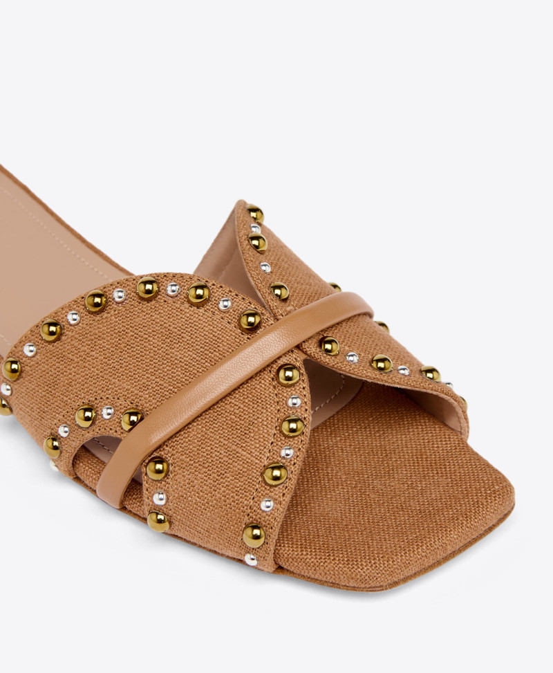 Keke Brown Linen Flat Sandals 4