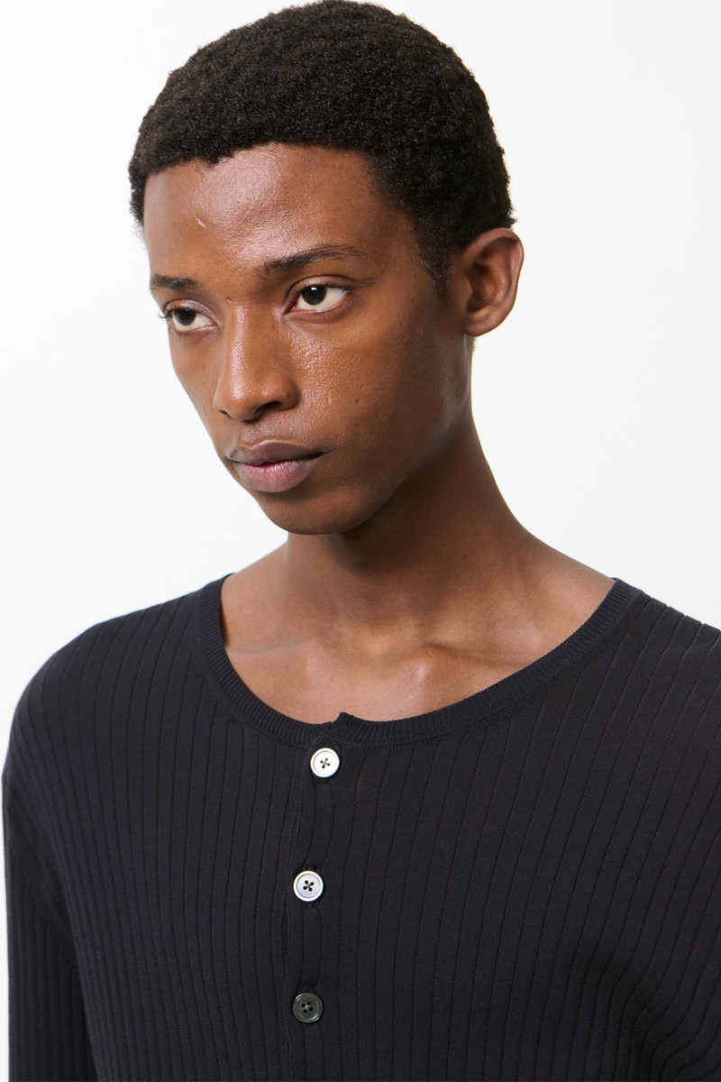 Fine Henley Noble Navy Cotton Crepe 4