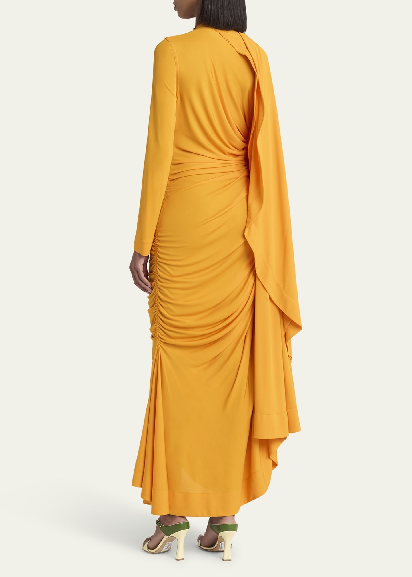 Draped Matte Viscose Jersey Cape Maxi Dress - 3