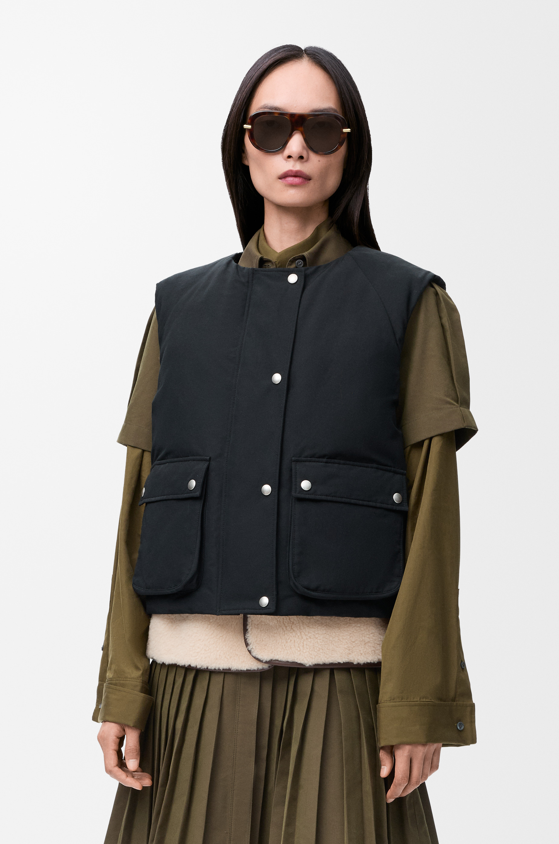 Puffer vest in shearling and cotton blend - 5