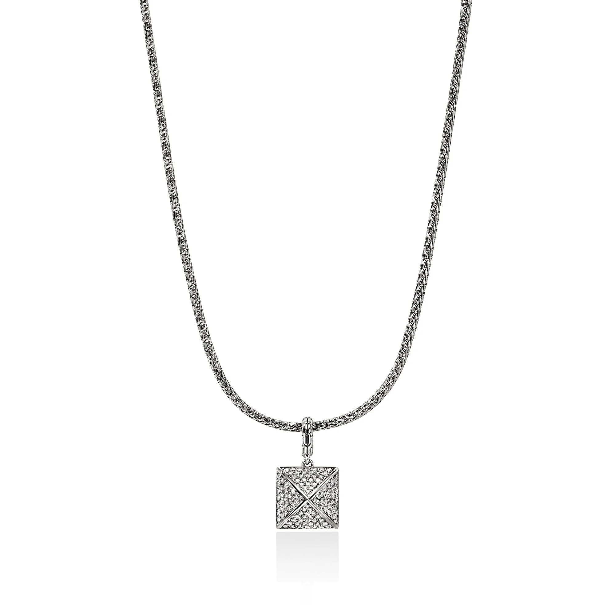 Icon Stud Pendant Necklace, Sterling Silver, Diamonds, 2.5MM - 1
