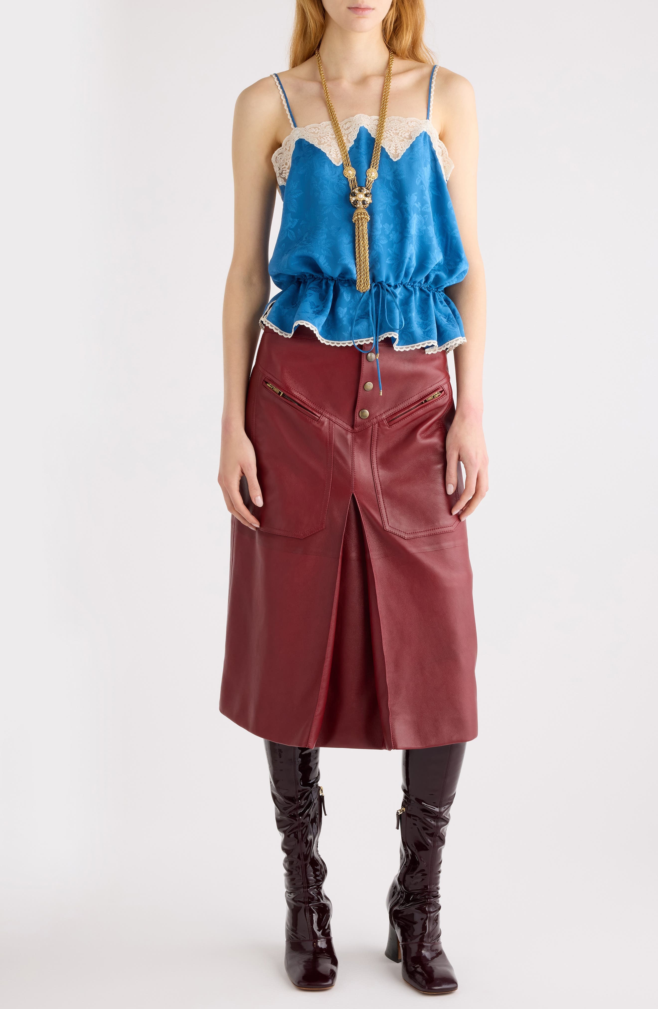 Chloé Rose Jacquard Organic Silk Camisole in Deep Water at Nordstrom - 2