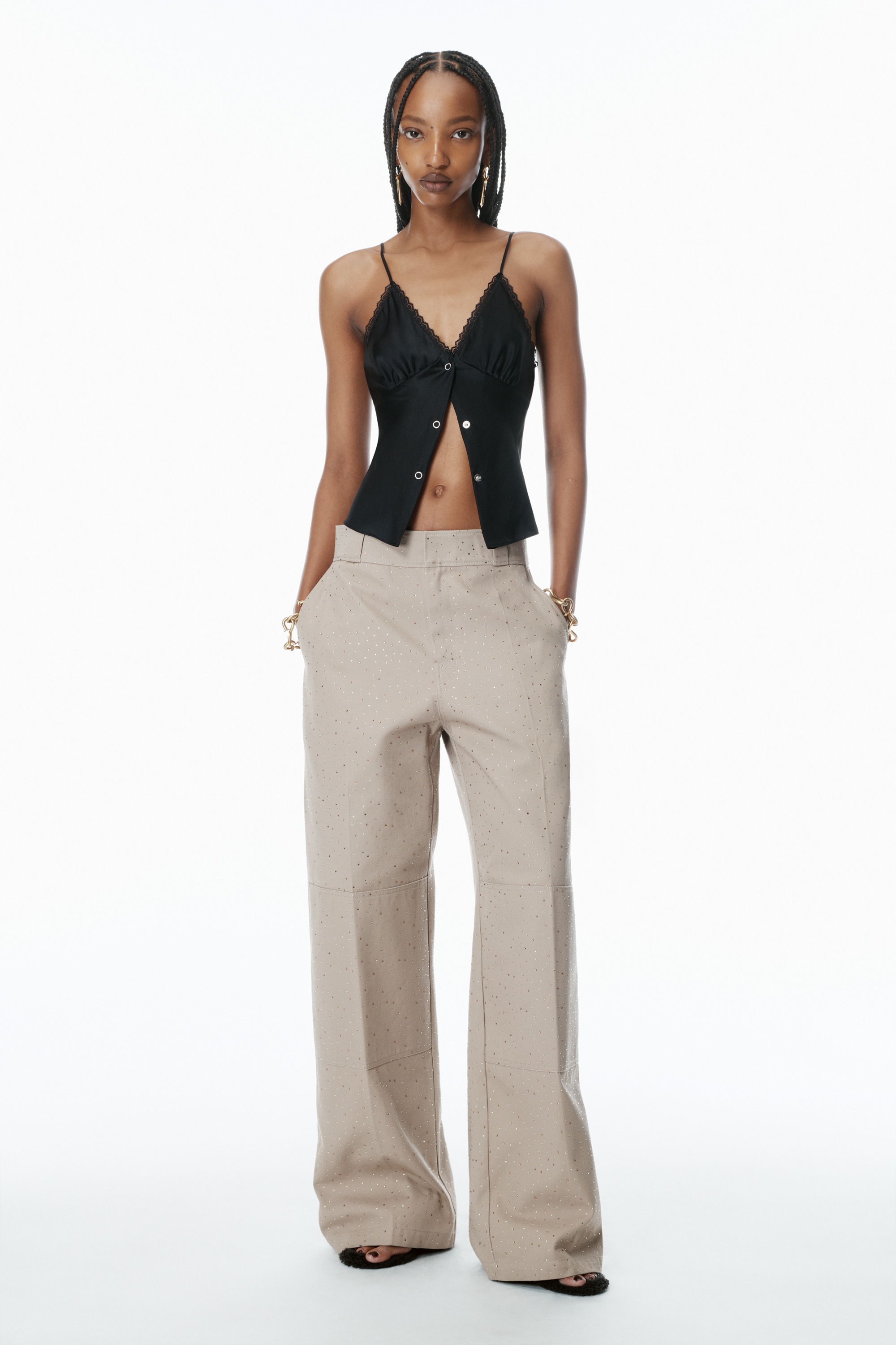 Crystal Hotfix Workwear-Inspired Pants - 2