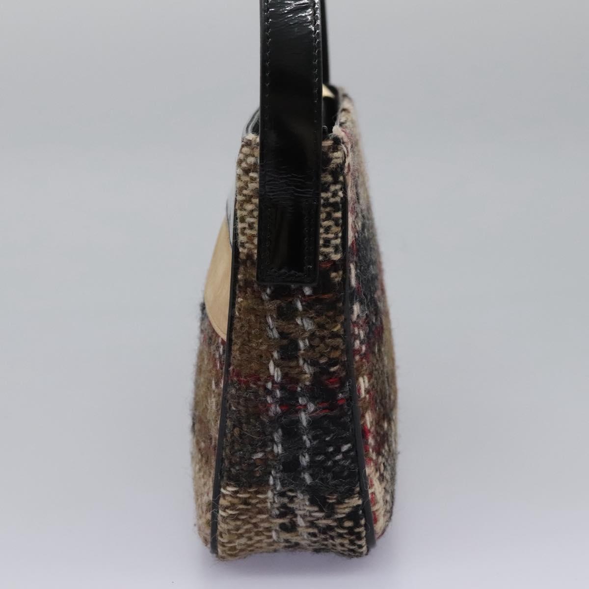 Burberry Nova Check Shoulder Bag Wool Suede Leather Beige Black Gold - 3
