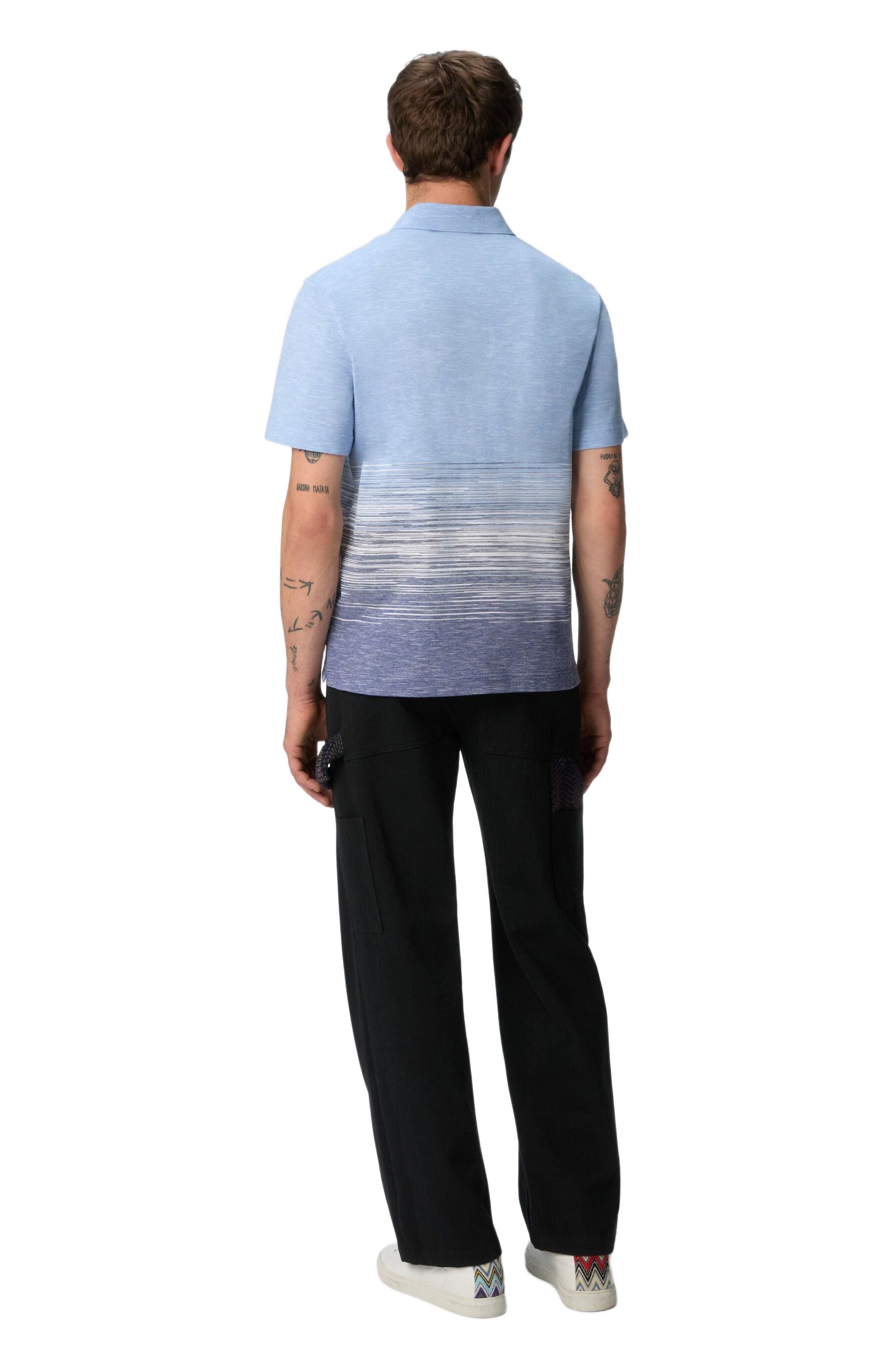 Missoni Slub Cotton And Linen Polo Shirt With Zigzag Embroidery in Blue at Nordstrom - 3