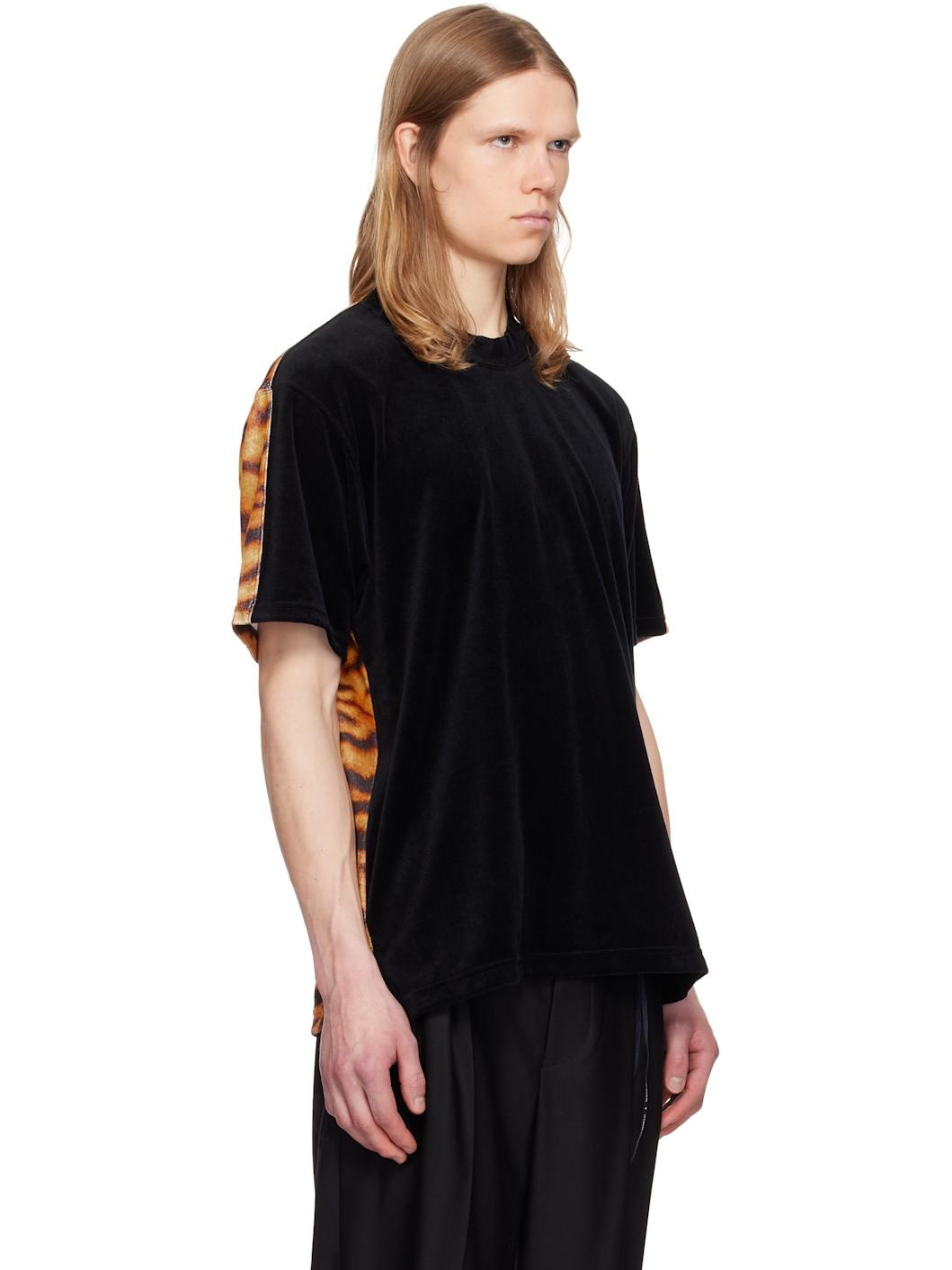 Black Regular Fit Switched Animal Velour T-shirt - 2