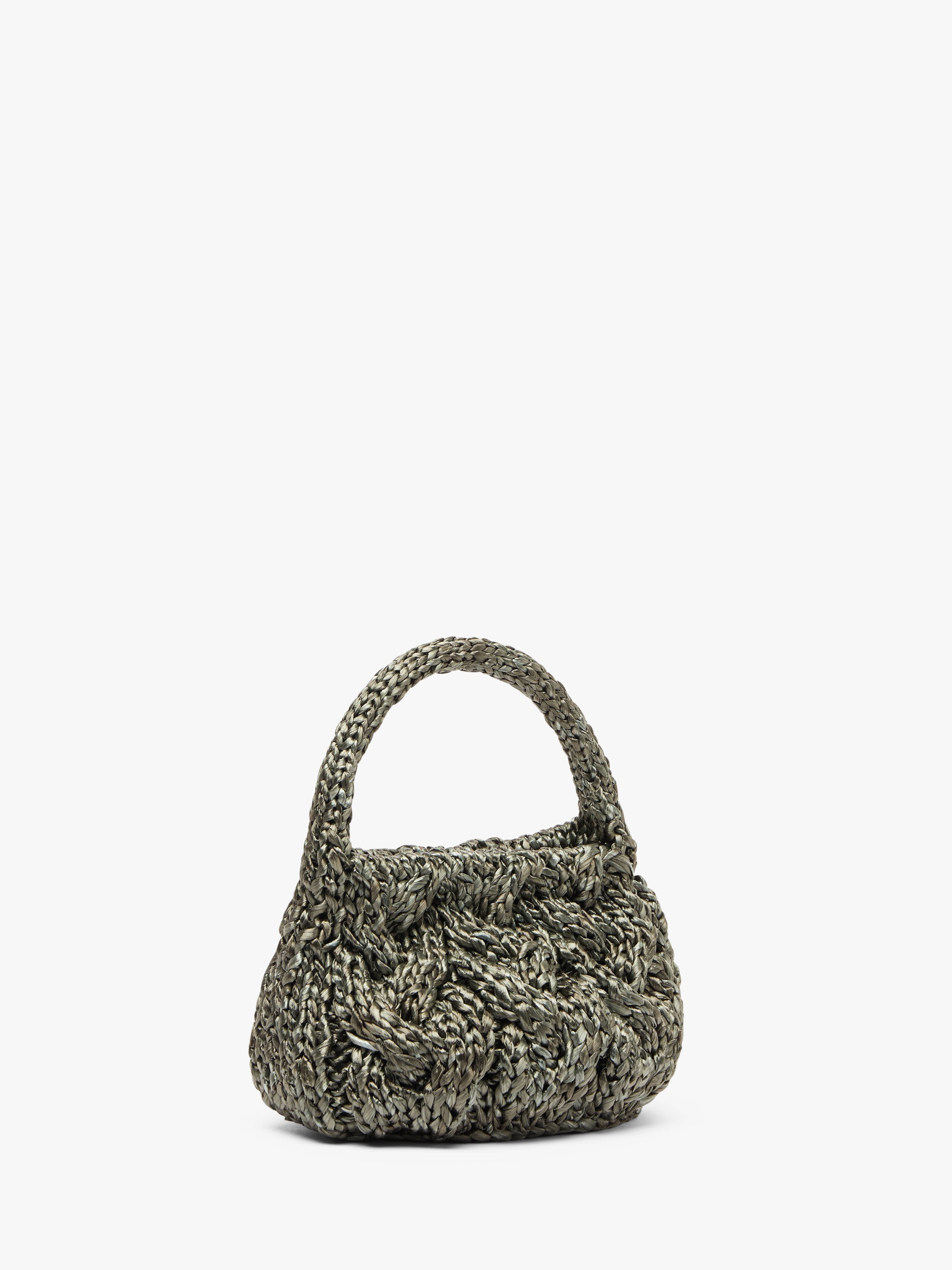 SMALL CABLE KNIT BAG - RAFFIA TOP HANDLE BAG - 2