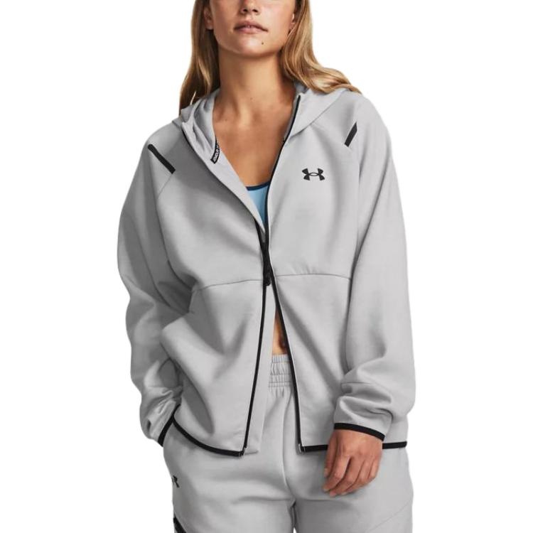 (WMNS) Under Armour Unstoppable Fleece Full Zip Jacket 'Light Grey' 1379842-011 - 3