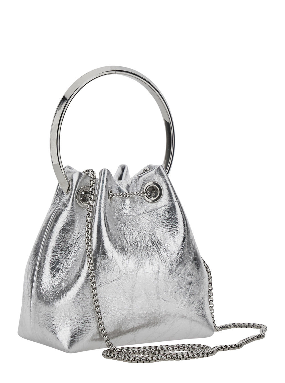 Jimmy Choo Women 'Bon Bon' Metallic Handbag With Metal Bracelet Handle And Chain-Link Shoulder Strap - 3