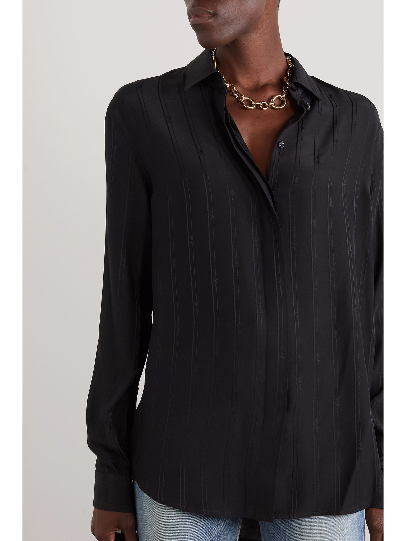 Striped silk-georgette shirt Black - 3