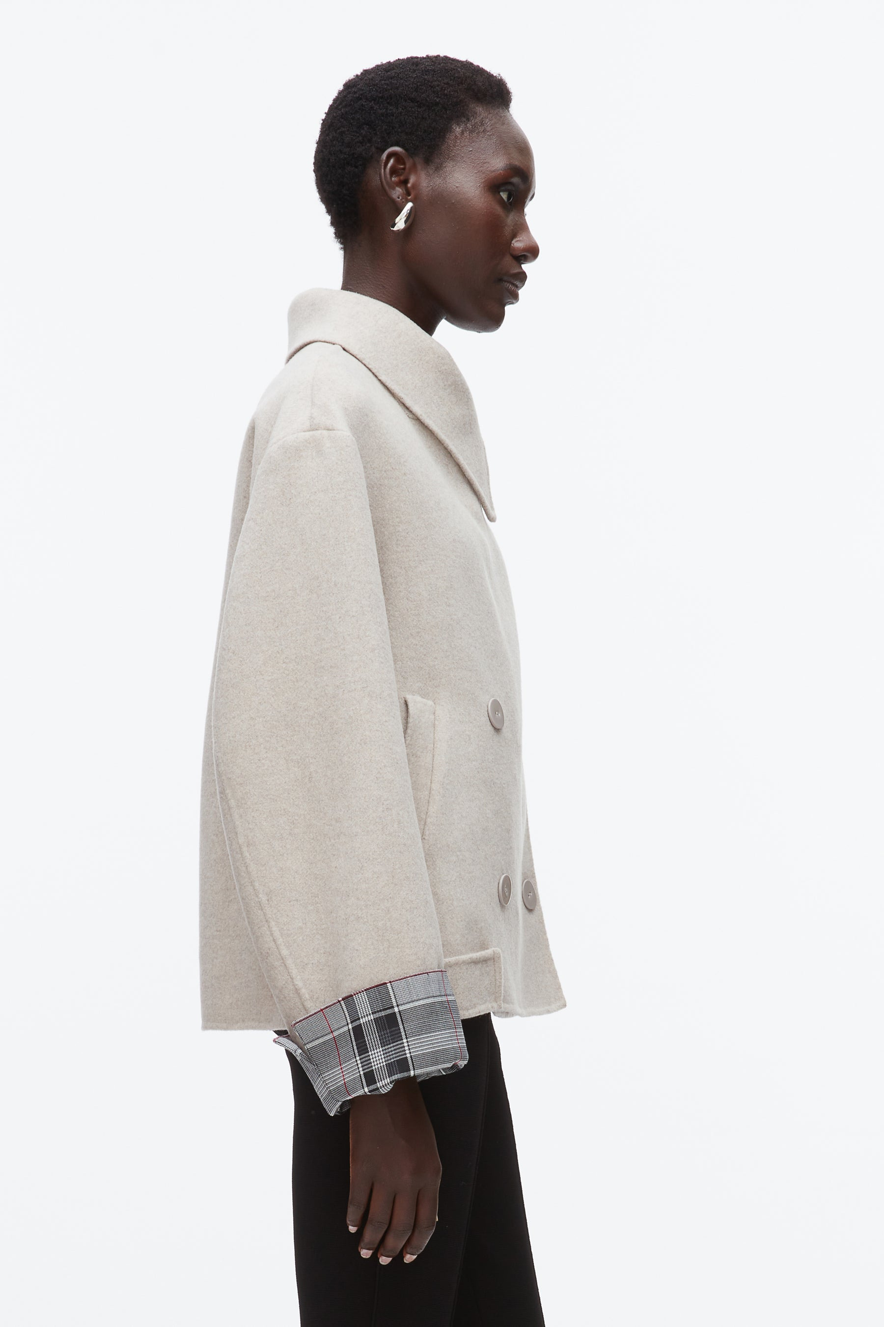 Double Face Cropped Peacoat - 4