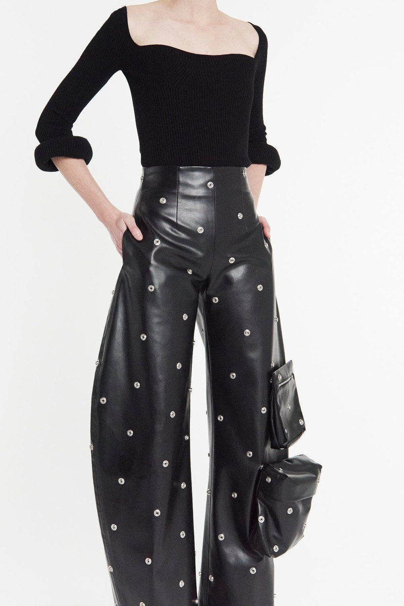 A.W.A.K.E. MODE KNIT TOP WITH SQUARE DECOLLETE AND DOUGHNUT SLEEVES BLACK outlook