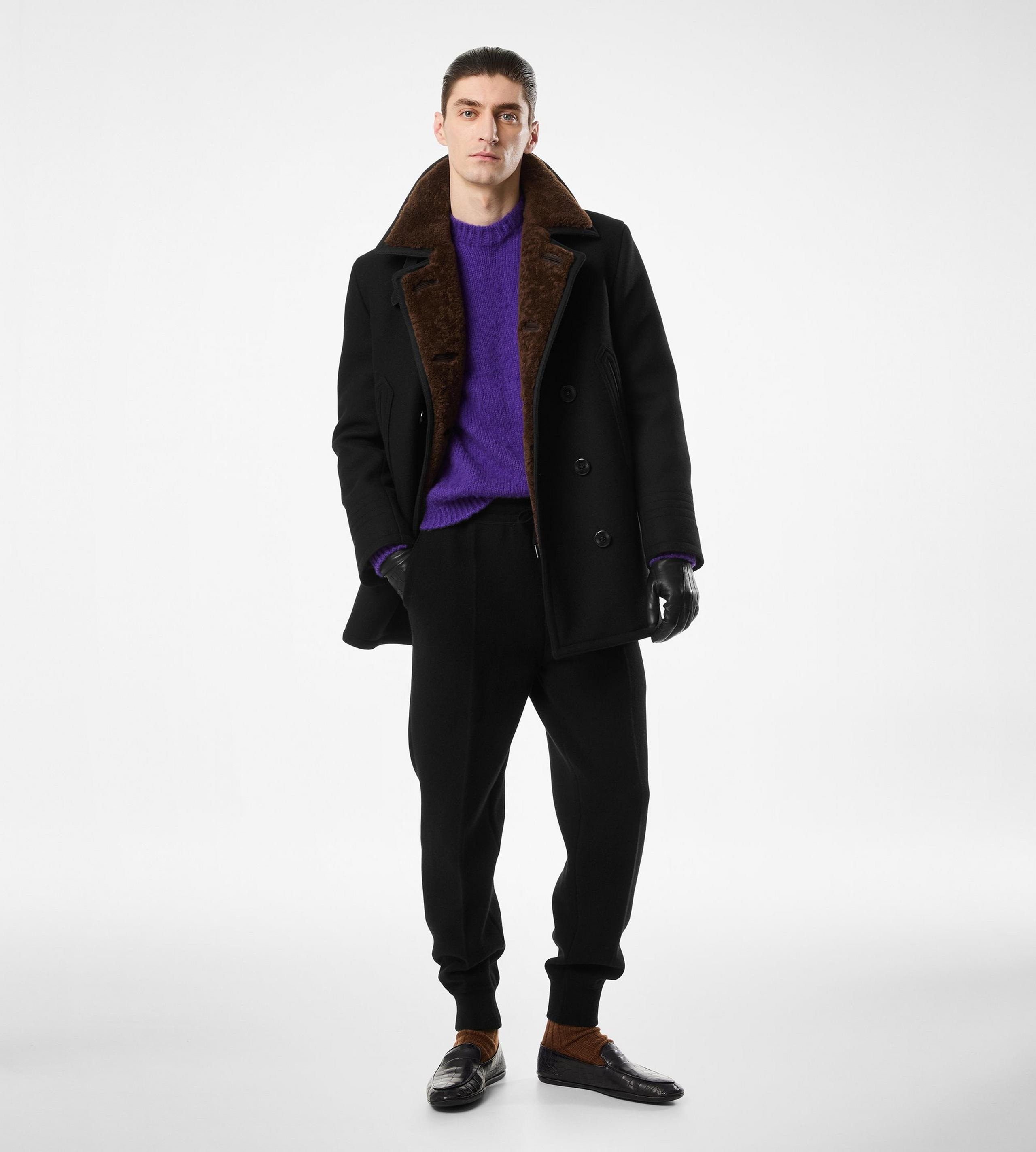 MELTON WOOL SHEARLING PEACOAT - 5