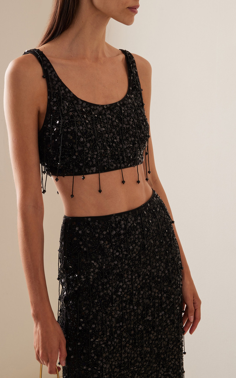 SIMKHAI Karlena Beaded Jersey Crop Top black outlook