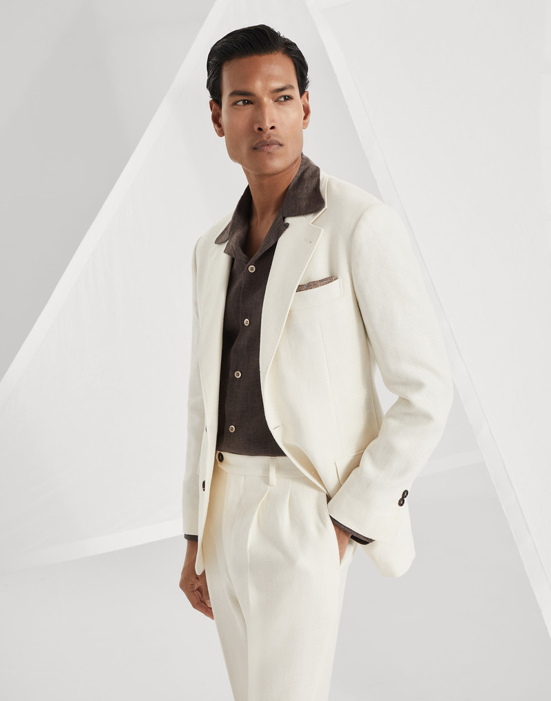 Linen, silk, wool and cotton textured stripe diagonal deconstructed blazer 4