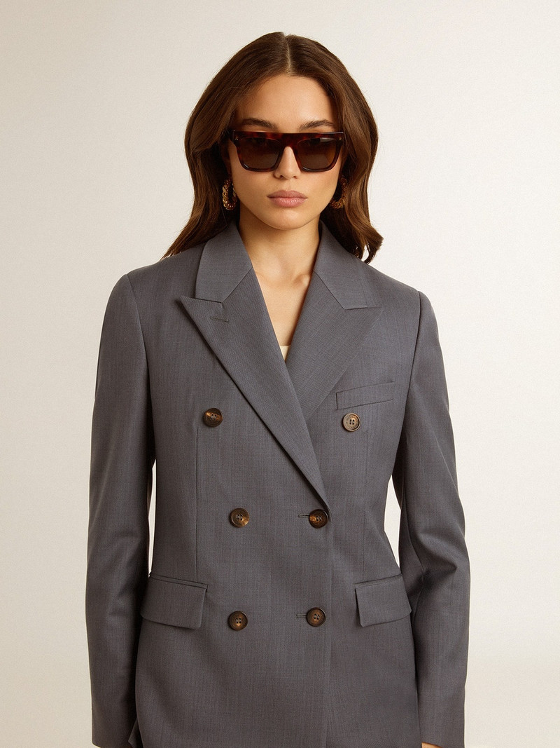 Women's double-breasted blazer in baby blue 6