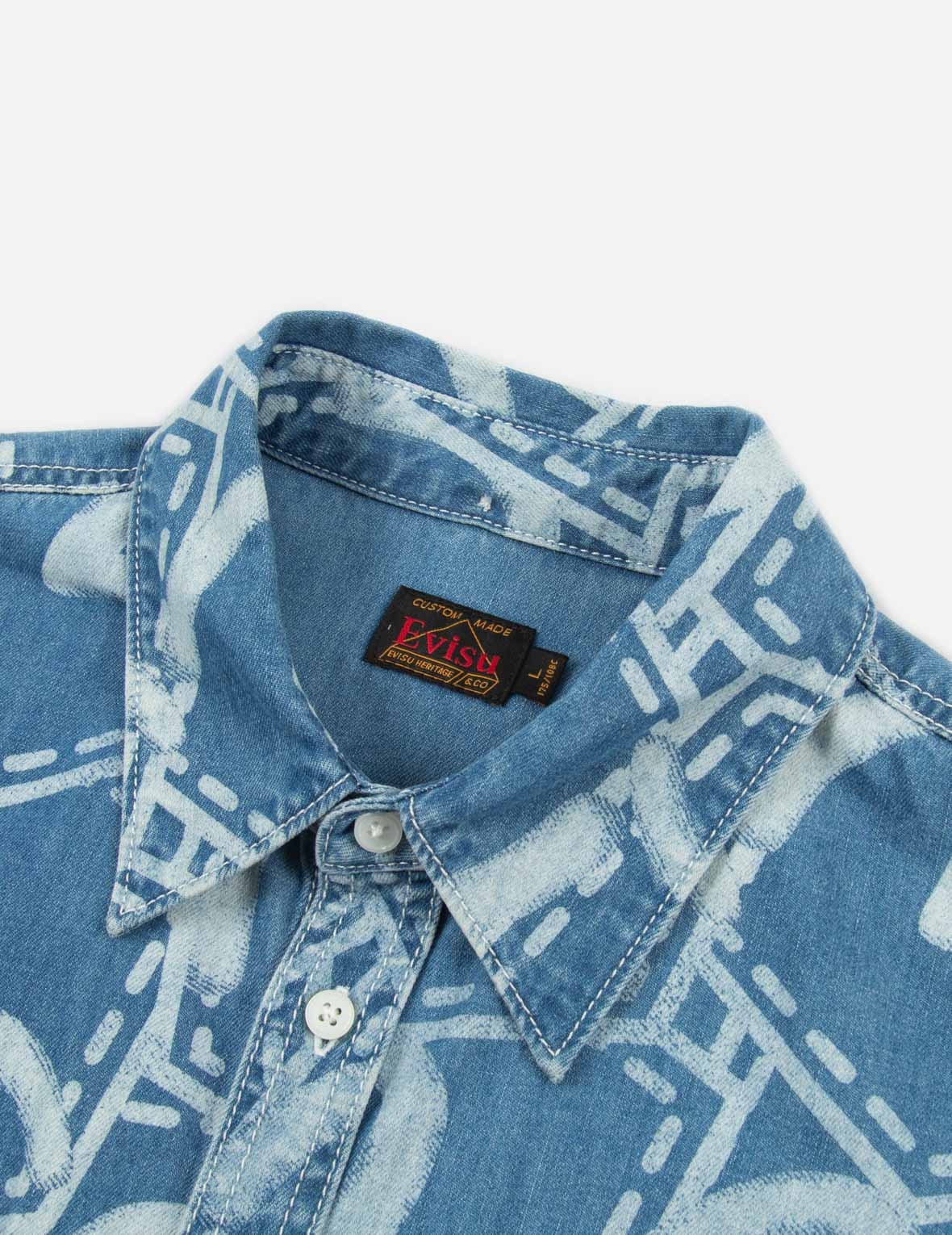 ALLOVER POCKET GRAPHIC PRINT DENIM SHIRT - 11