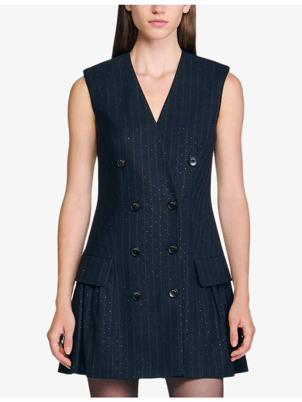 Rhinestone-Embellished Double-Breasted Stretch Wool-Blend Mini Dress - 3