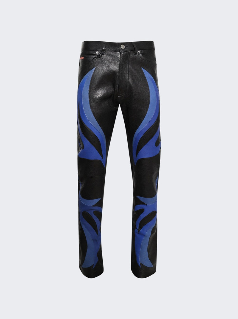 Appliqué Leather Trousers Black And Blue - 1